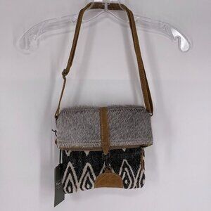 Myra Bag Aztec Leather Fur Grumpy Cowhide Small Upcycled Crossbody Bag